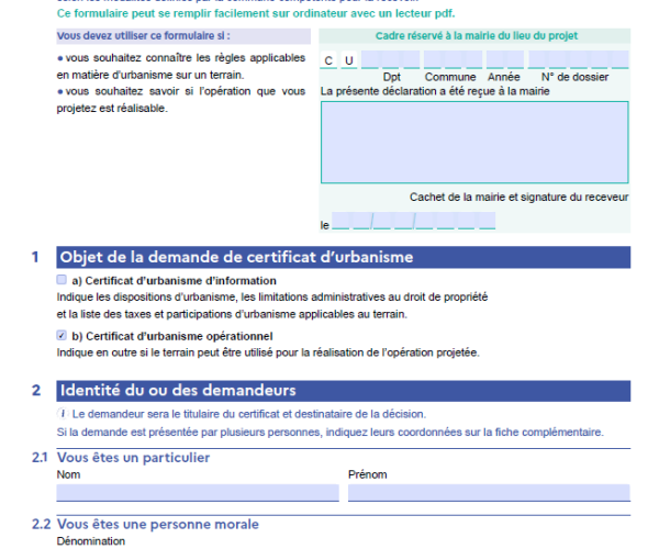 Certificat d'urbanisme Cerfa CU