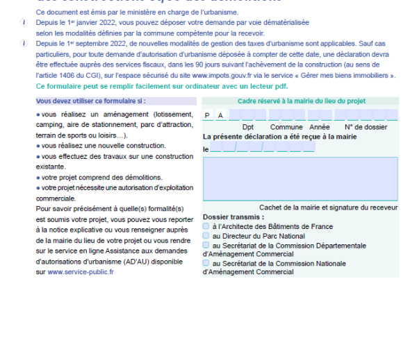 Permis d'aménager Cerfa PA